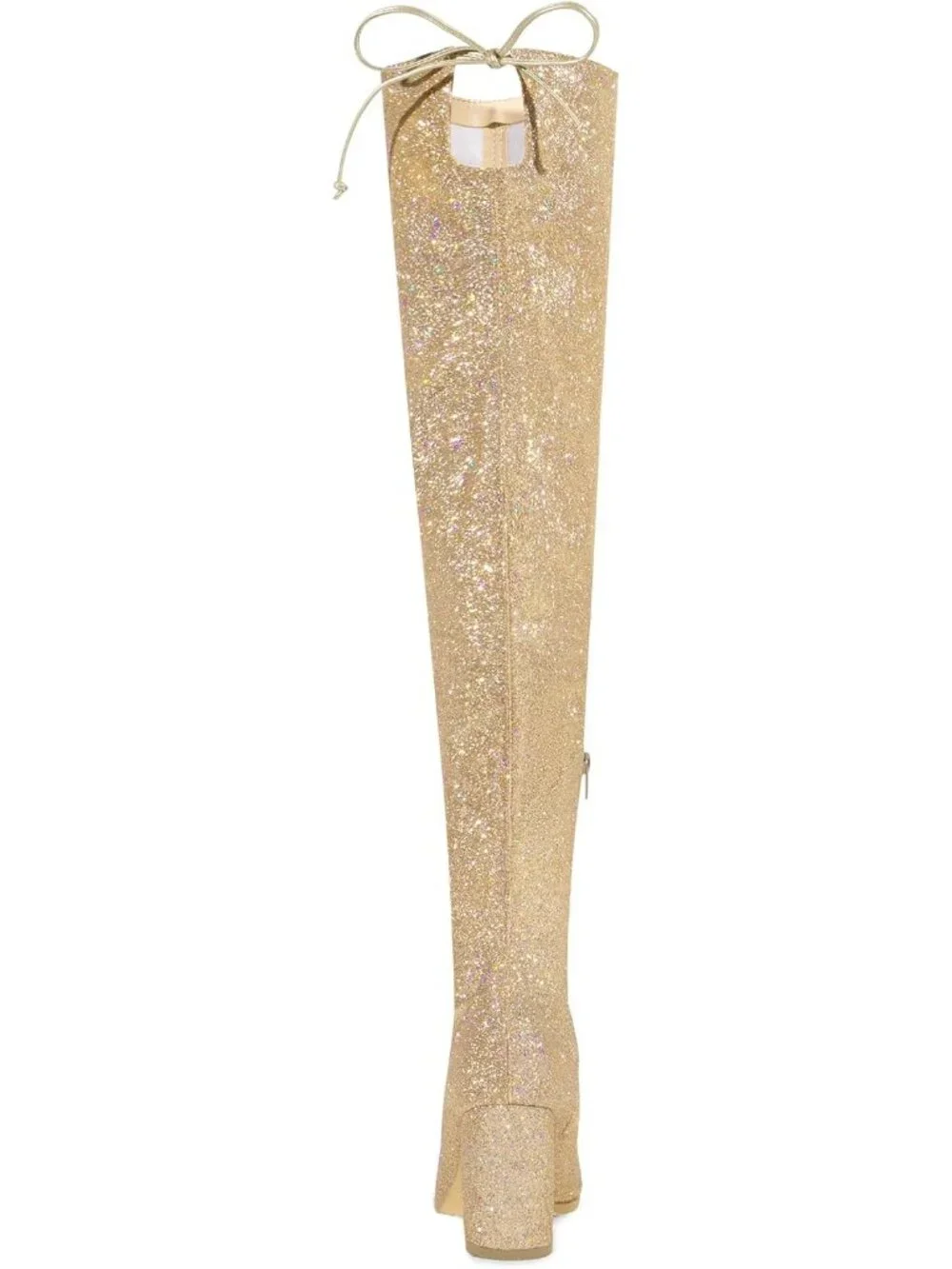 Women's Gold Round Toe Chunky Heel Lace Up Synthetic Over The Knee High Boots